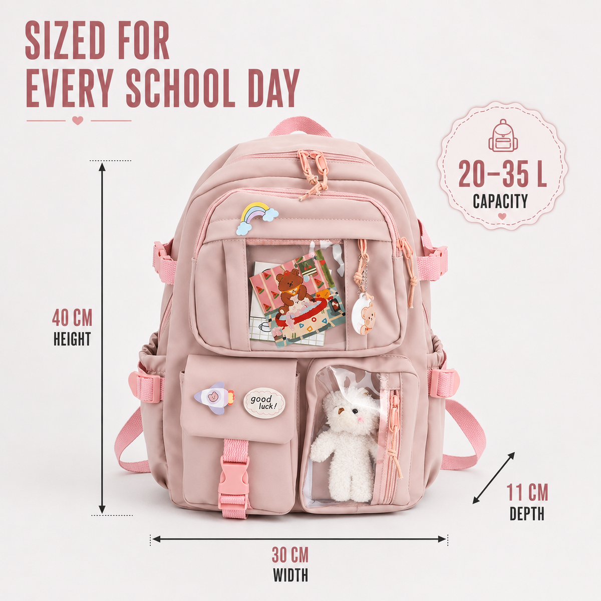 Studentenrucksack mit Laptopfach, ergonomische Schultasche, 20-35 l, aus Polyester, für den täglichen Gebrauch in Schule und Beruf | Sansoti