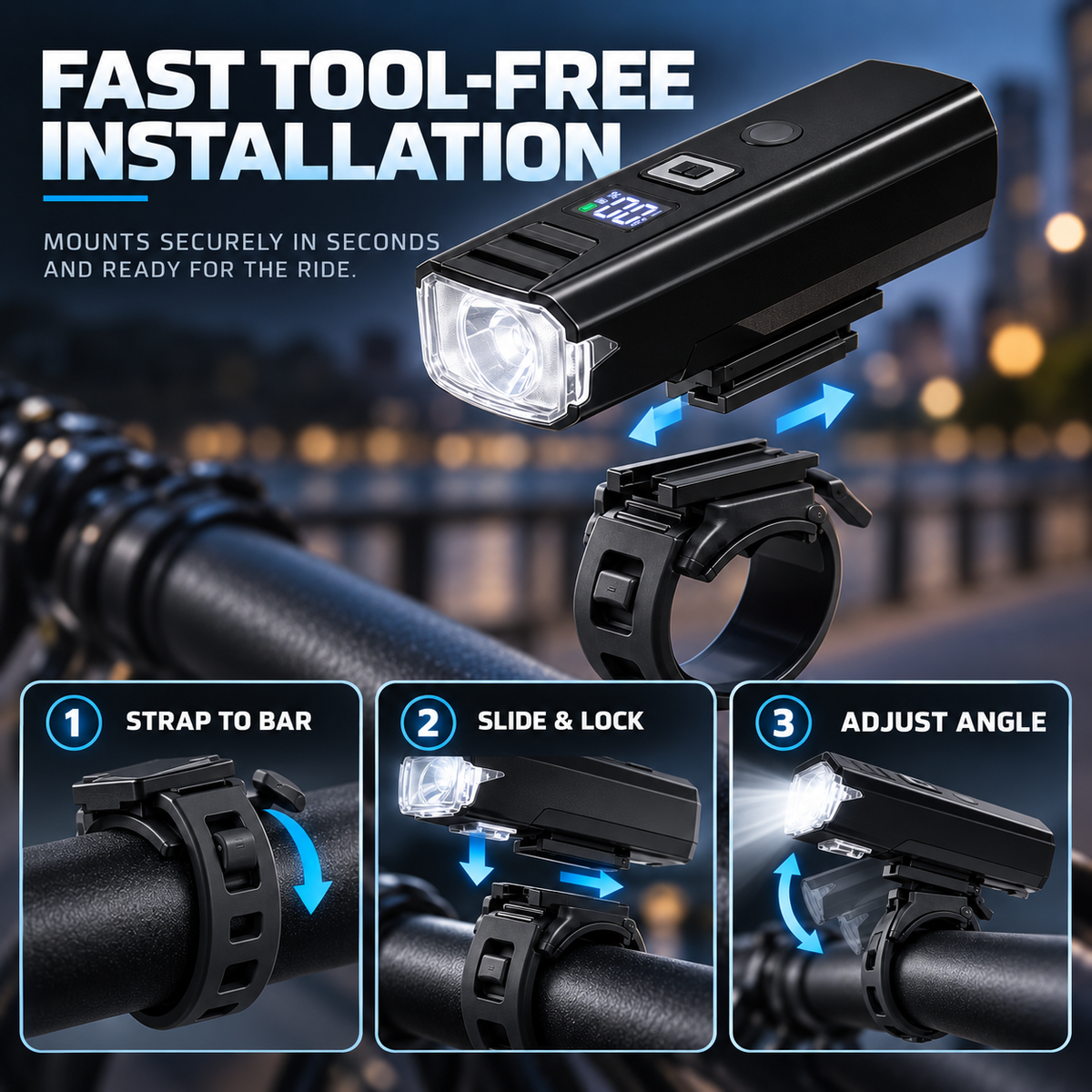 Rechargeable LED Bicycle Light Set Adjustable Beam Automatic Sensor Digital Battery Display Bicycle | Sansoti