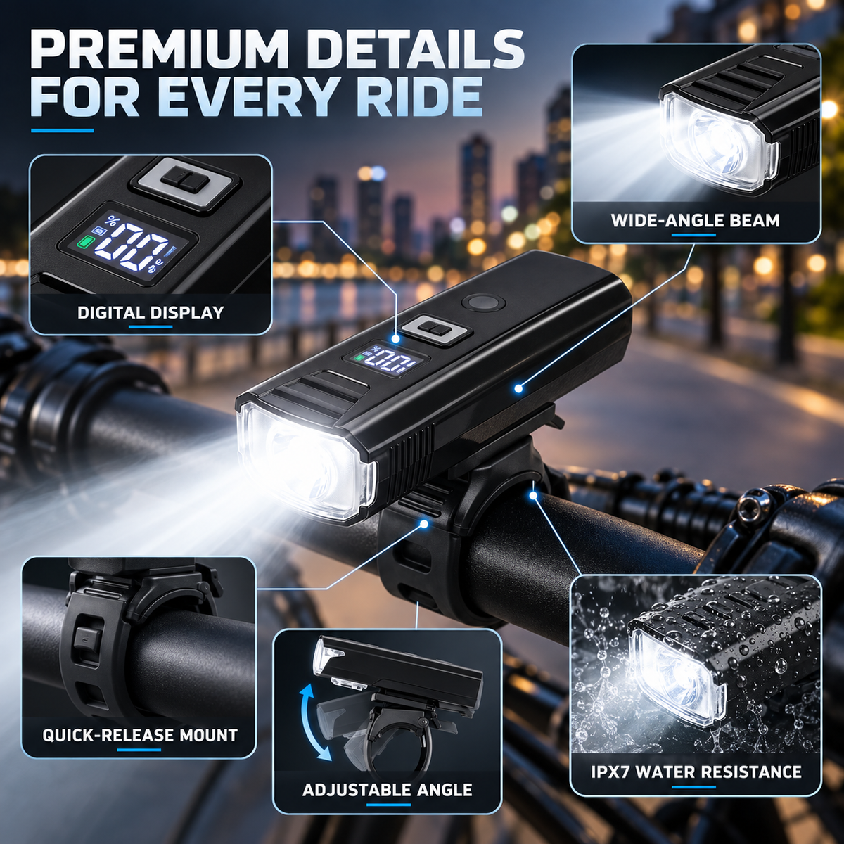 Rechargeable LED Bicycle Light Set Adjustable Beam Automatic Sensor Digital Battery Display Bicycle | Sansoti