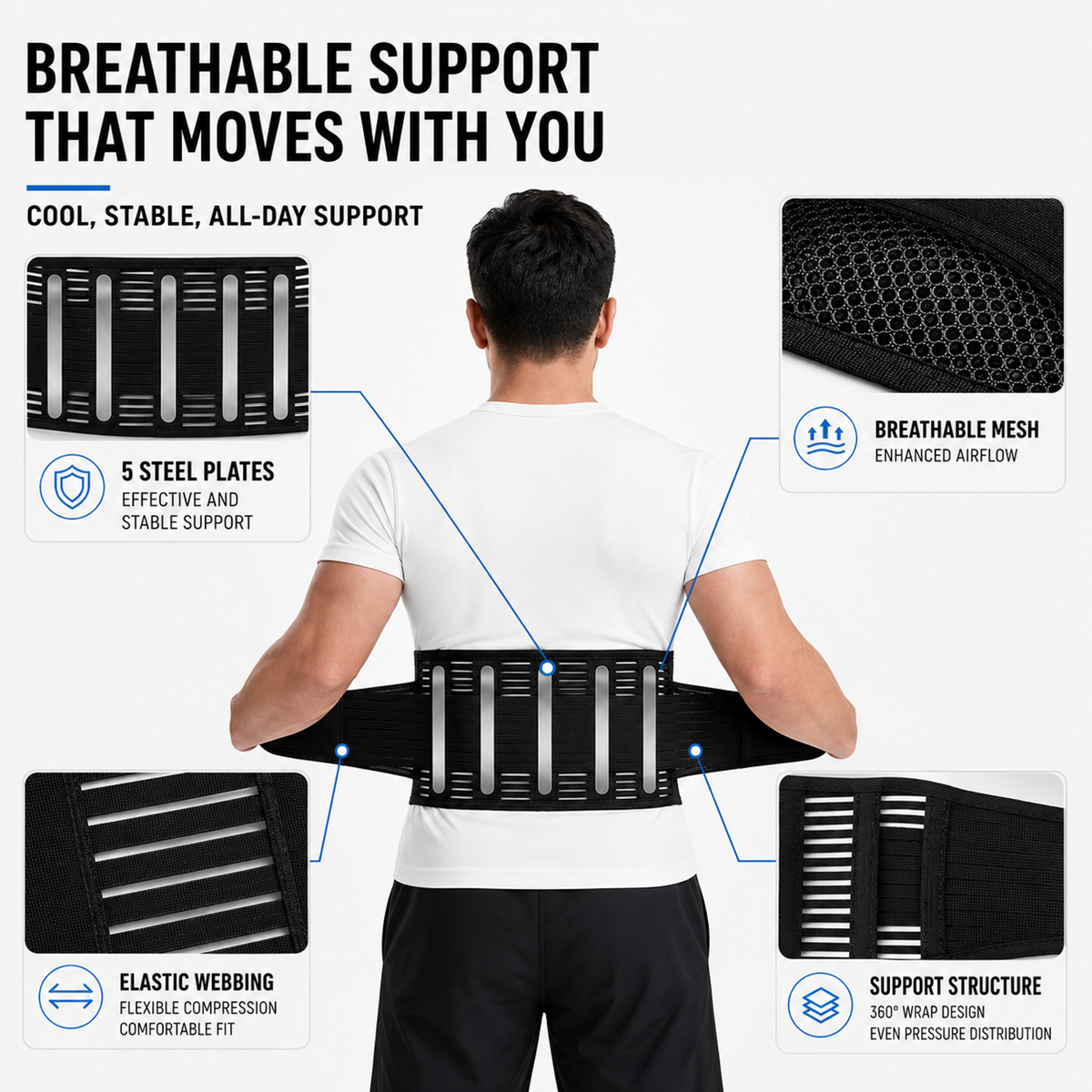 Adjustable Lumbar Belt with Double Pull Straps Back Support Posture Sports Belt Spine Pain Relief | Sansoti