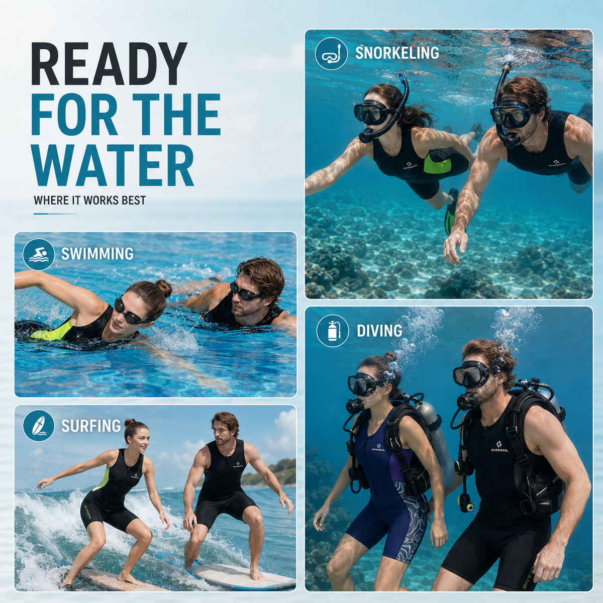 Ärmelloser Shorty-Neoprenanzug 2 mm für Wärme beim Schwimmen, Surfen, Schnorcheln und Tauchen in gemäßigten Gewässern | Sansoti