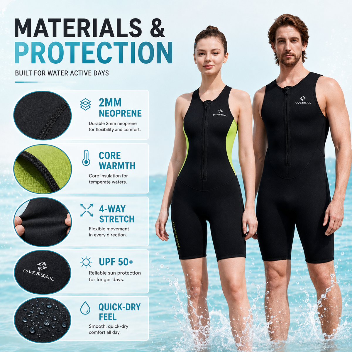 Ärmelloser Shorty-Neoprenanzug 2 mm für Wärme beim Schwimmen, Surfen, Schnorcheln und Tauchen in gemäßigten Gewässern | Sansoti