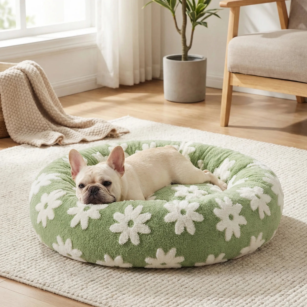 Round Dog Bed with High Rim Small Plush Cushion for Dogs Extra Soft Sleeping Place Comfortable Pet | Sansoti