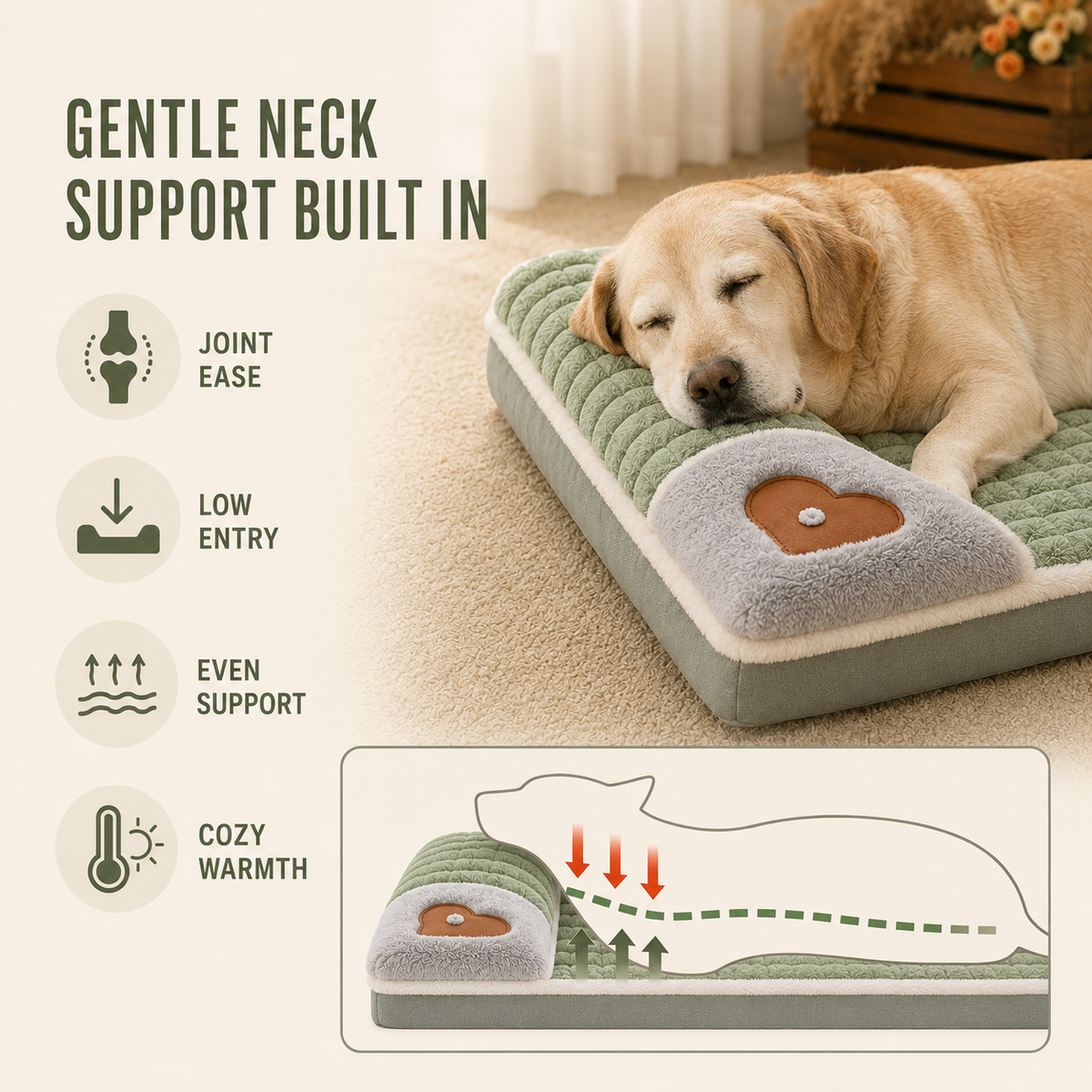 Orthopedic Pet Bed Mat Memory Foam Dog Cat Removable Washable Non-Slip Comfort Sleeping Place XL | Sansoti