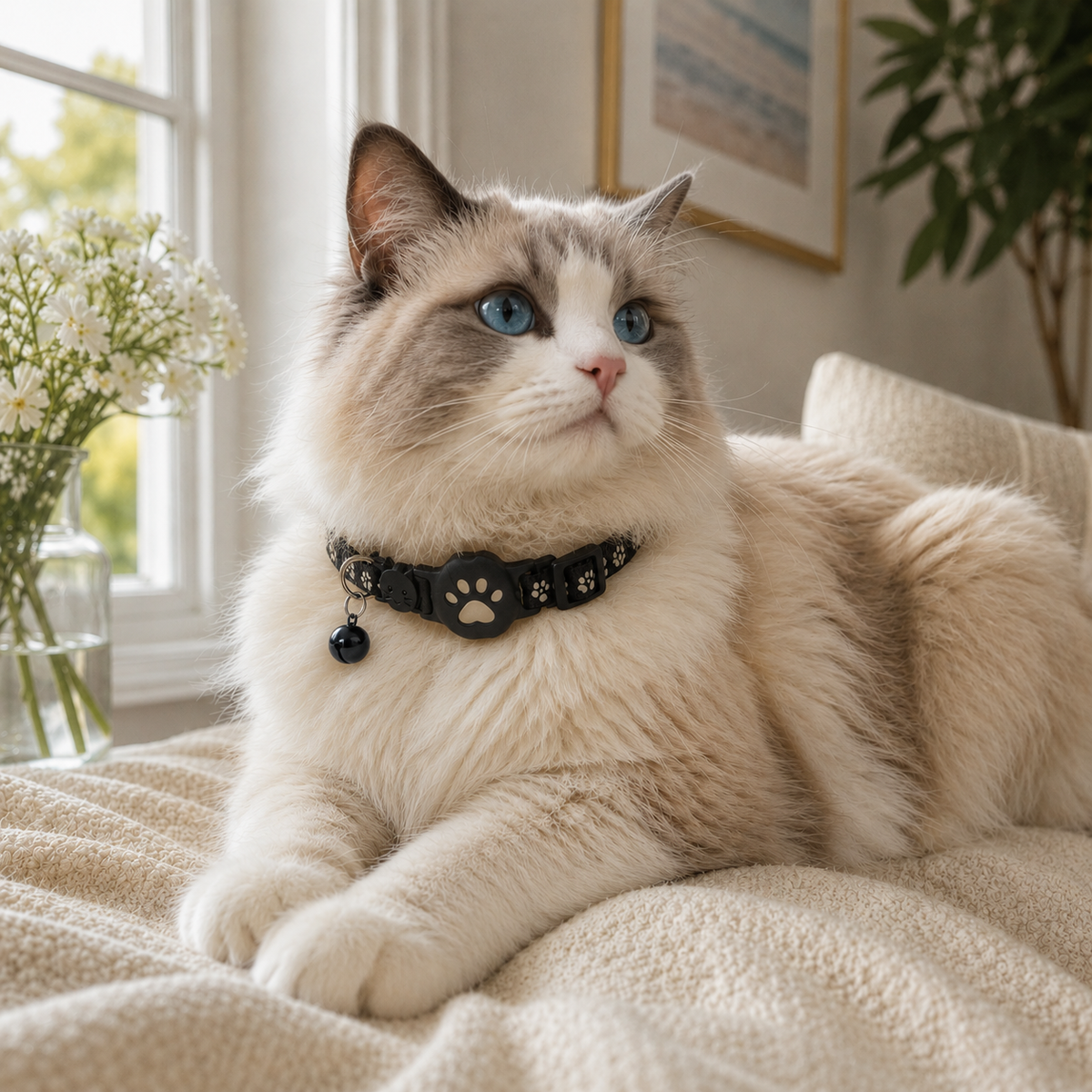 GPS Cat Collar with Live Tracker & App Adjustable Waterproof Reflective Safety Design for Cats | Sansoti