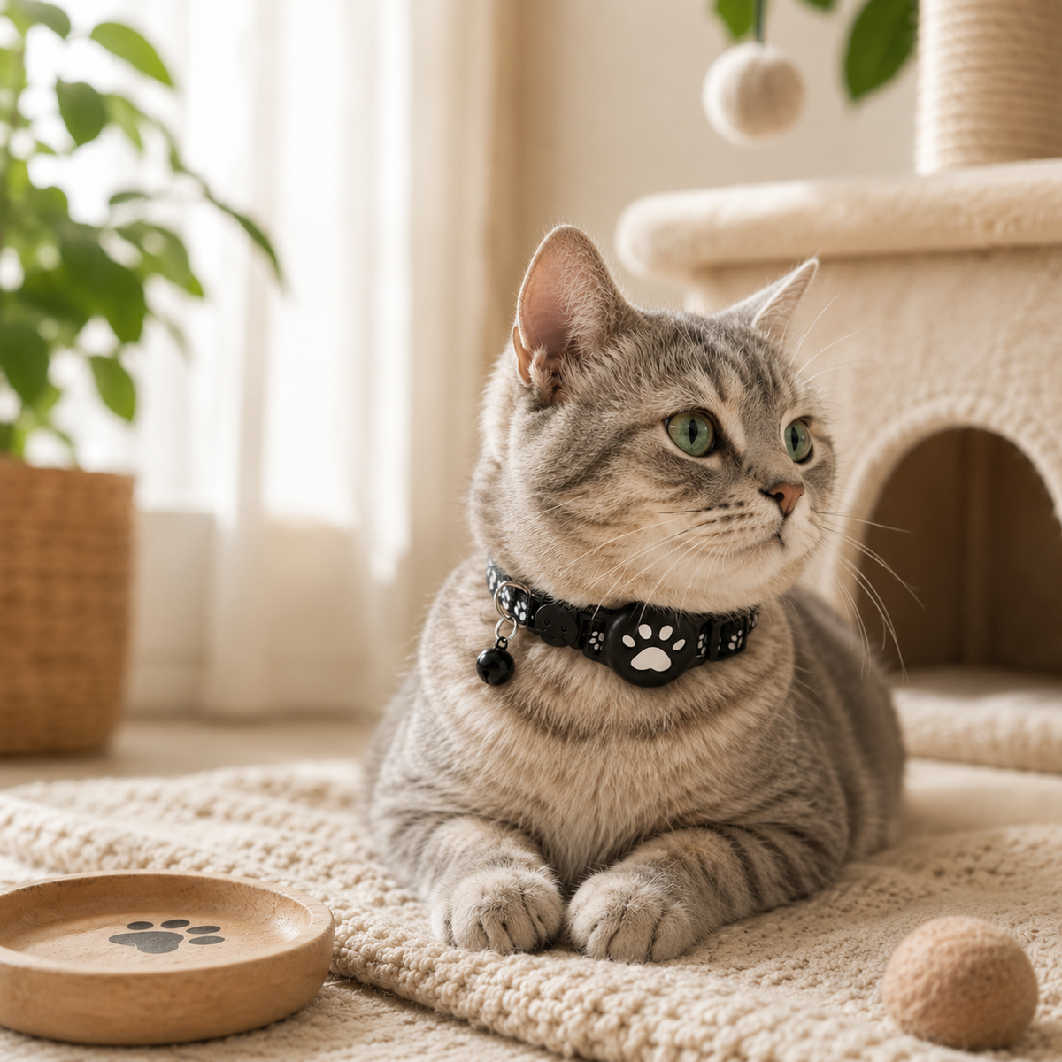 GPS Cat Collar with Live Tracker & App Adjustable Waterproof Reflective Safety Design for Cats | Sansoti