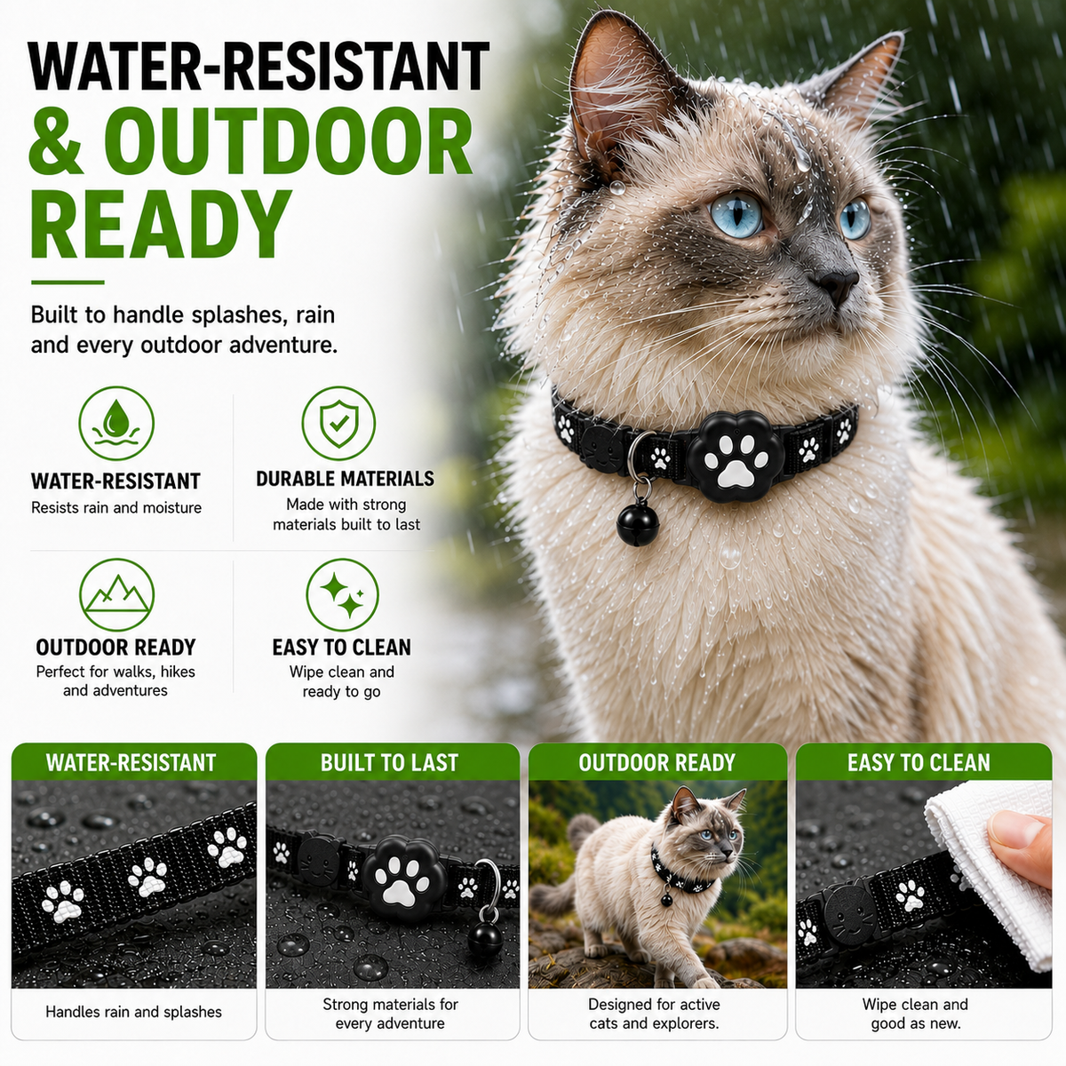GPS Cat Collar with Live Tracker & App Adjustable Waterproof Reflective Safety Design for Cats | Sansoti