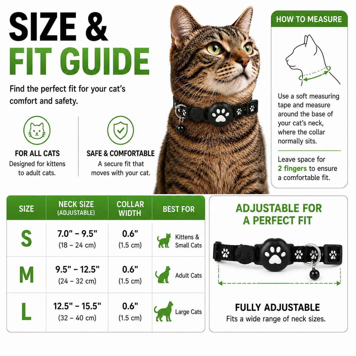 GPS Cat Collar with Live Tracker & App Adjustable Waterproof Reflective Safety Design for Cats | Sansoti