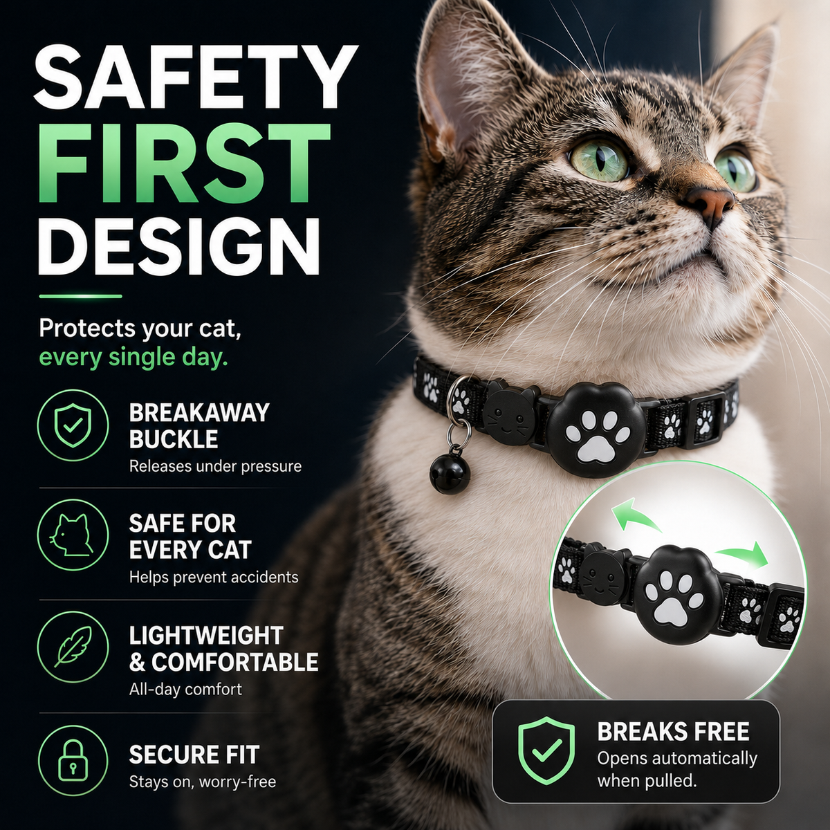 GPS Cat Collar with Live Tracker & App Adjustable Waterproof Reflective Safety Design for Cats | Sansoti