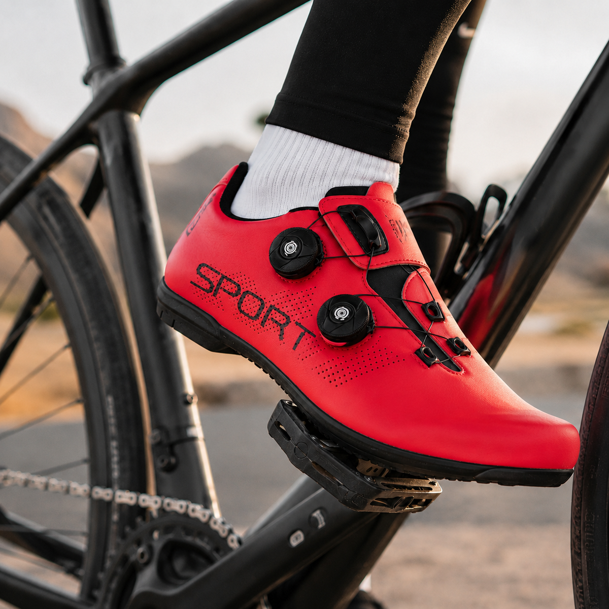 Fietsschoen Flatpedaal MTB Draaisluiting Geperforeerd Ademend Wielrennen Unisex Zwart Rood Wit Sportief | Sansoti
