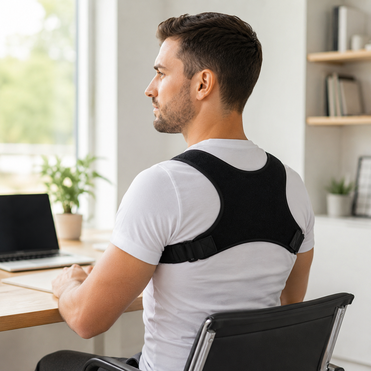 Adjustable Shoulder Brace for Improved Posture and Back Support Comfortable Wearable Black Unisex | Sansoti