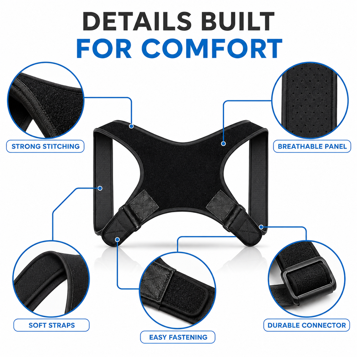 Adjustable Shoulder Brace for Improved Posture and Back Support Comfortable Wearable Black Unisex | Sansoti