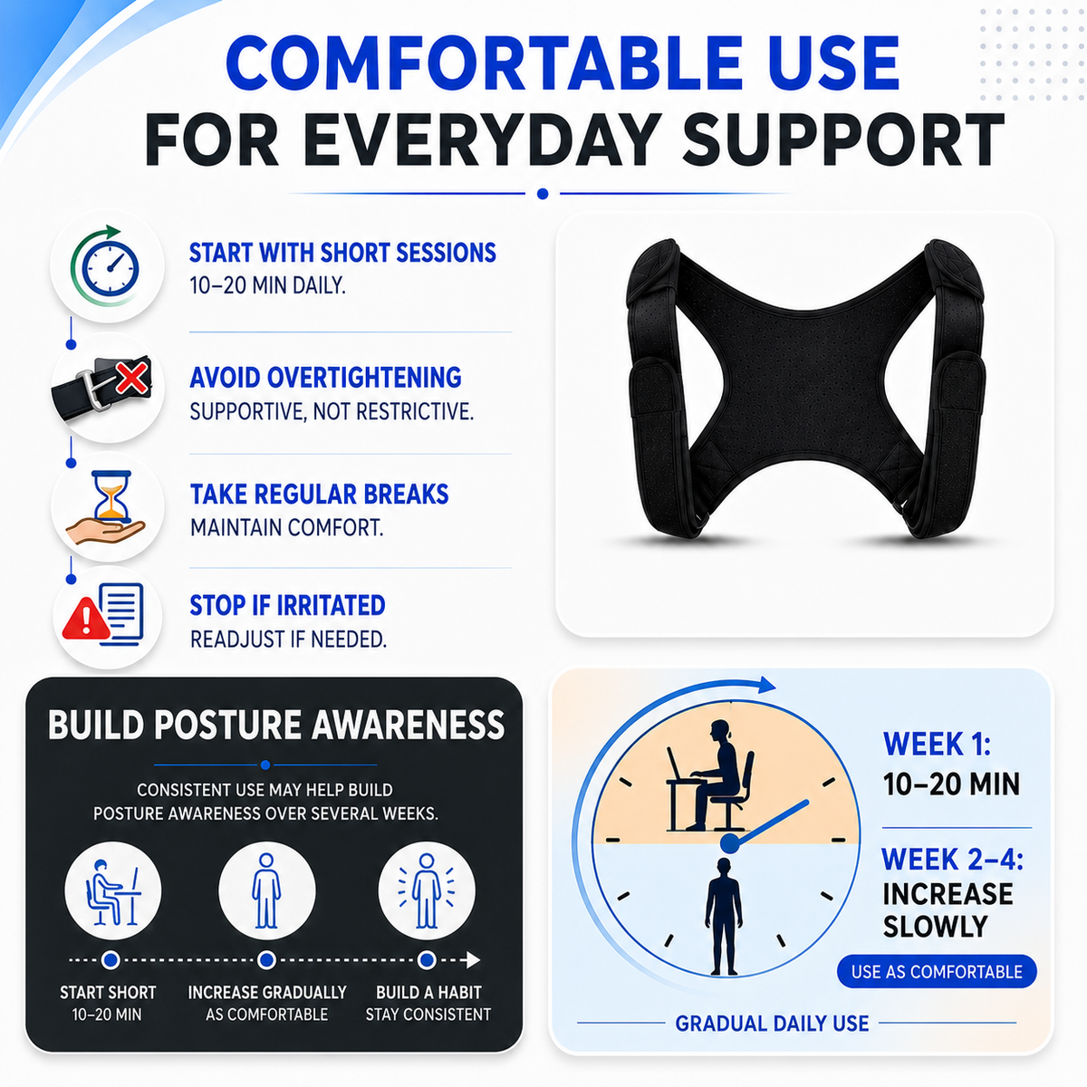 Adjustable Shoulder Brace for Improved Posture and Back Support Comfortable Wearable Black Unisex | Sansoti