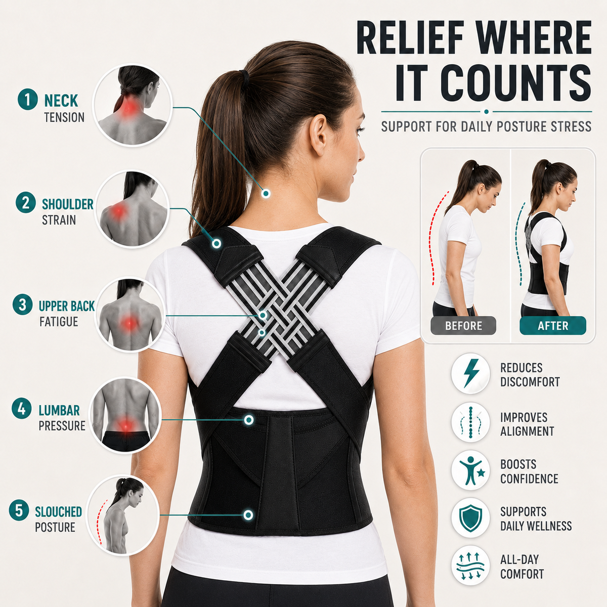 Adjustable Posture Corrector Brace for Shoulder and Upper Back Support Breathable Comfortable Unisex | Sansoti