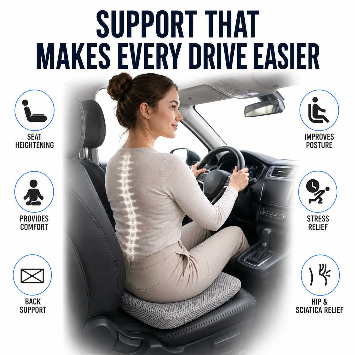 Zitkussen Auto met Honingraatstructuur Ademend Comfort Verhoging Stoelkussen Ergonomisch Autorijden Lange Ritten | Sansoti
