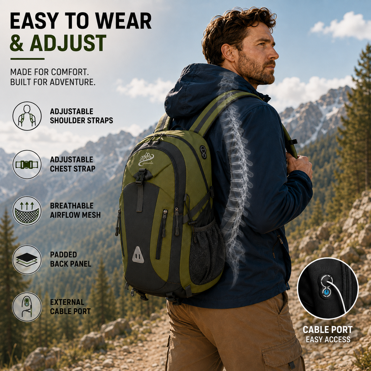 40L Hiking Backpack with Multiple Compartments Adjustable Carrying Comfort Hiking Outdoor Daily Use Backpack | Sansoti