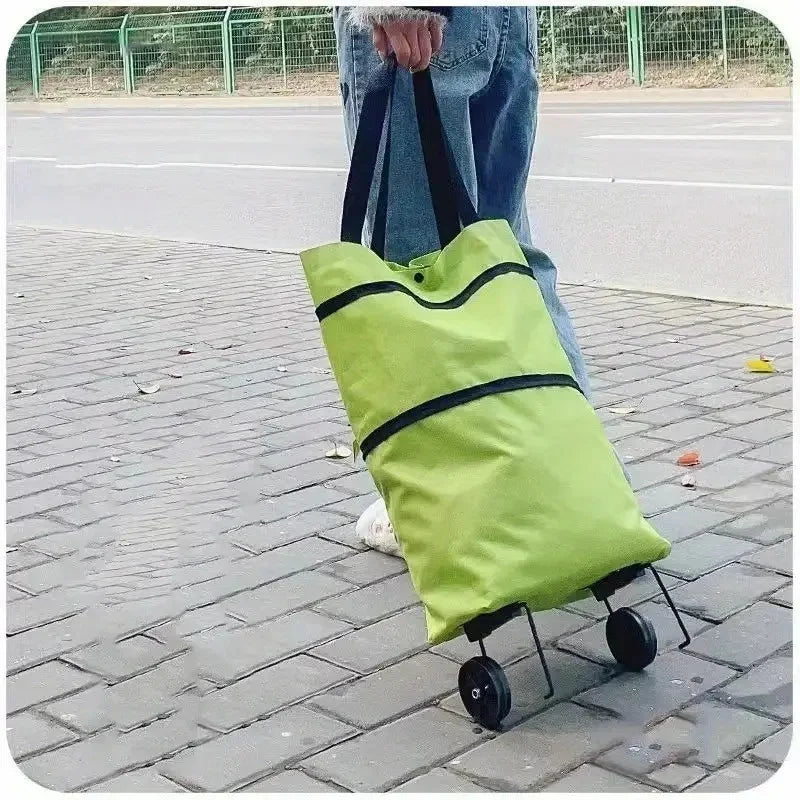 Foldable Shopping Trolley with Wheels Backpack Function 41x15x46cm Green Orange Black Blue Groceries | Sansoti