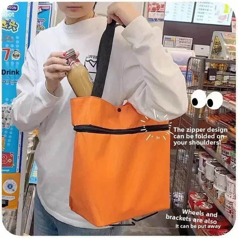 Foldable Shopping Trolley with Wheels Backpack Function 41x15x46cm Green Orange Black Blue Groceries | Sansoti