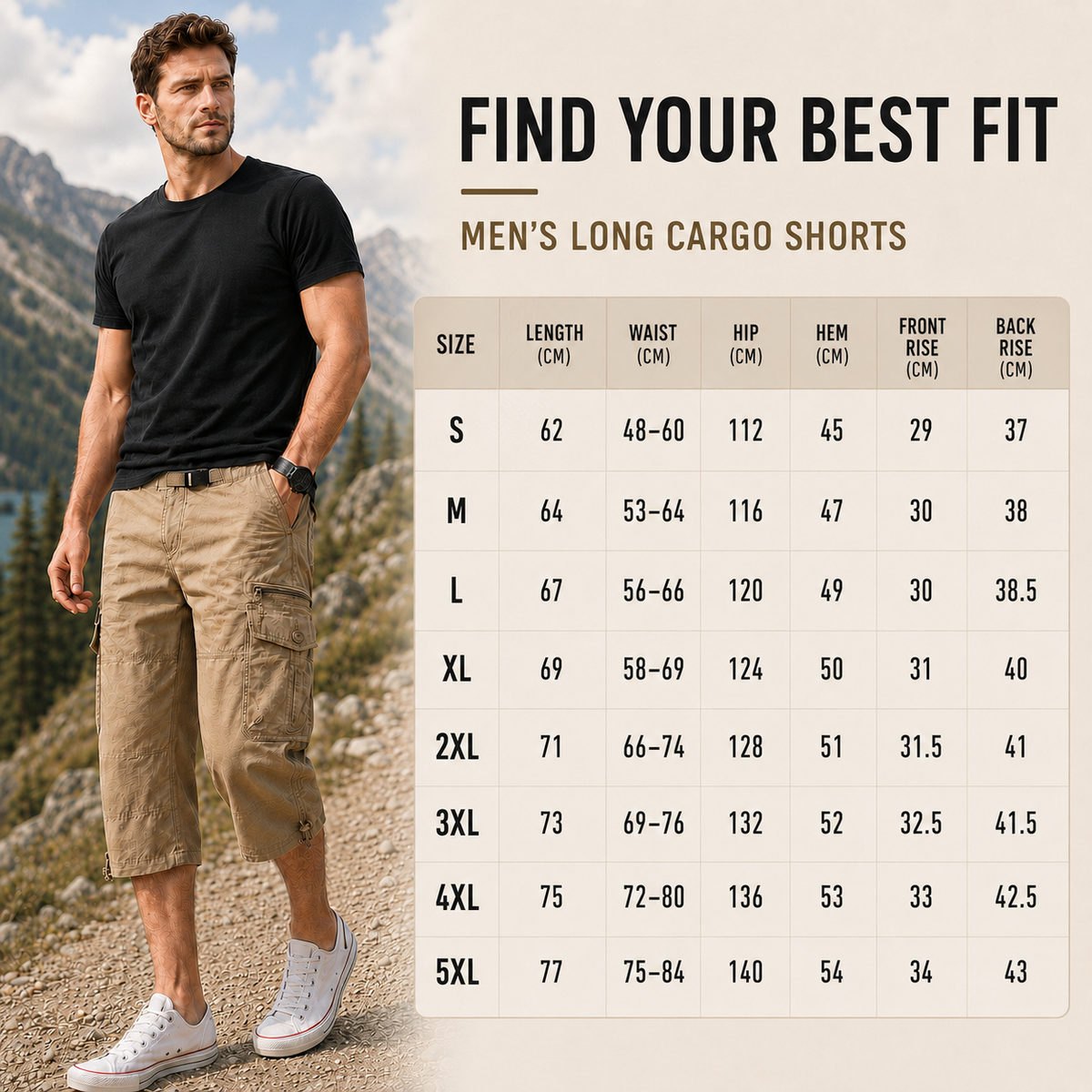Cargo-Wandershorts für Herren Schnelltrocknend Bis zum Knie Mehrere Taschen Outdoor-Bermudashorts Elastischer Bund Sommer Casual | Sansoti
