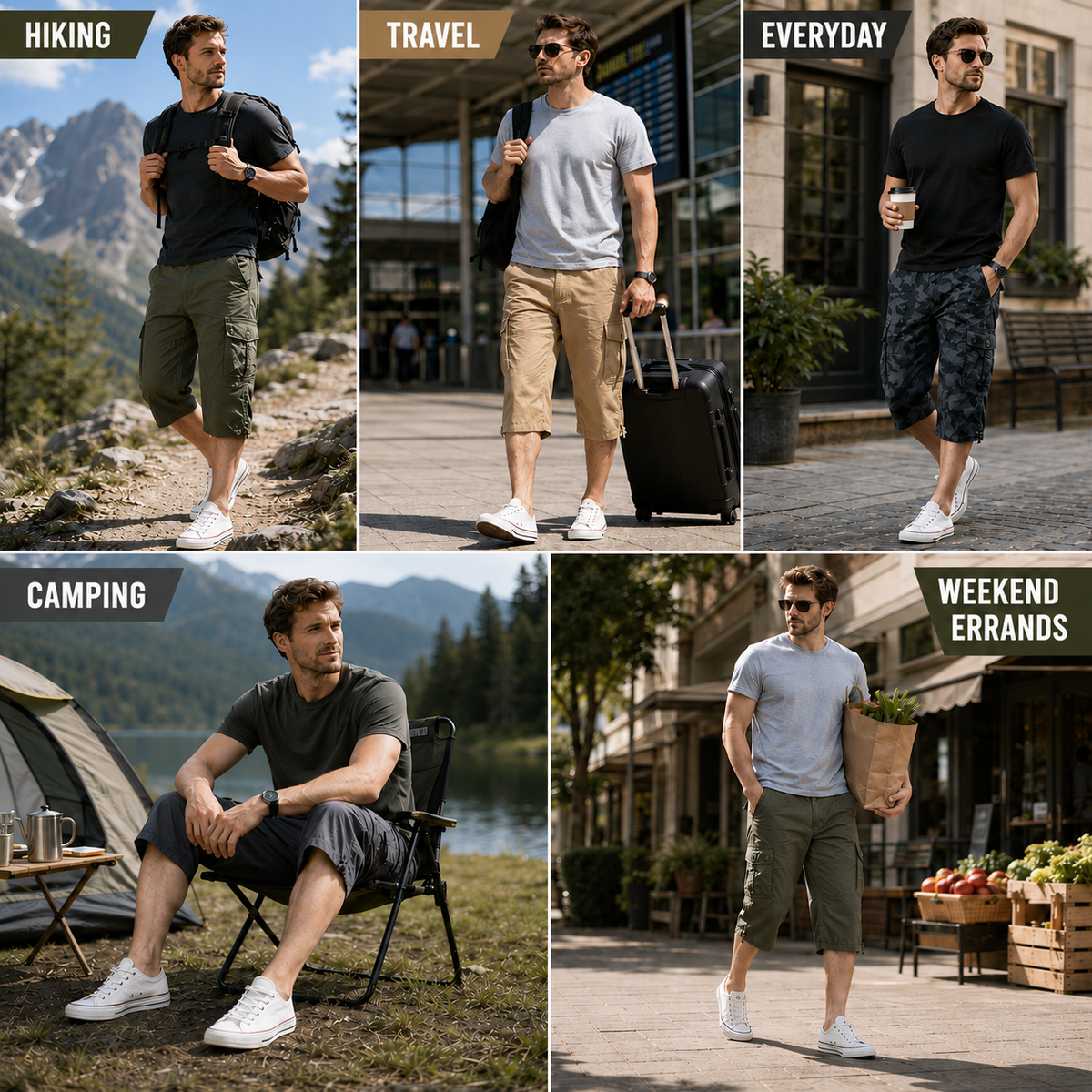 Cargo-Wandershorts für Herren Schnelltrocknend Bis zum Knie Mehrere Taschen Outdoor-Bermudashorts Elastischer Bund Sommer Casual | Sansoti