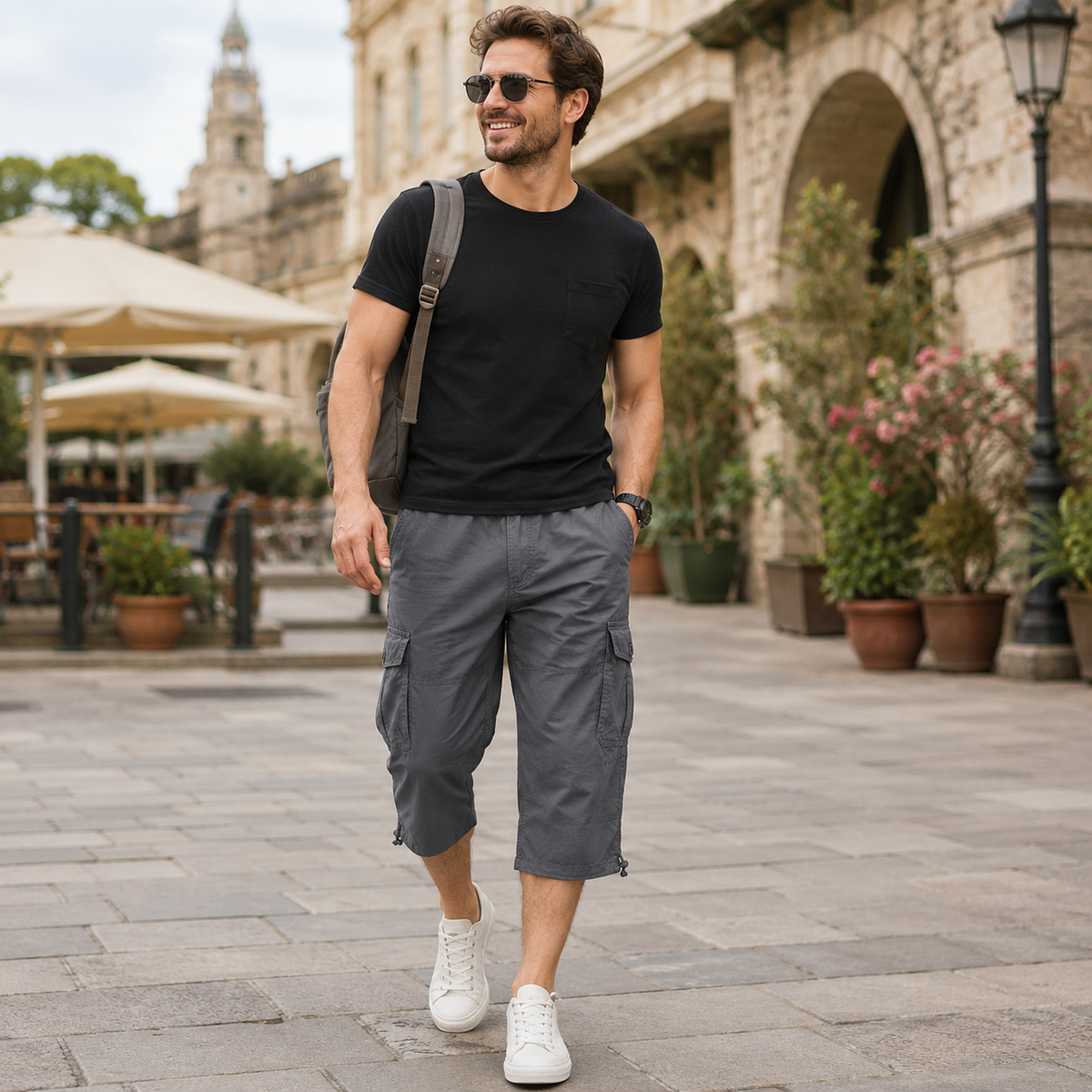 Cargo-Wandershorts für Herren Schnelltrocknend Bis zum Knie Mehrere Taschen Outdoor-Bermudashorts Elastischer Bund Sommer Casual | Sansoti