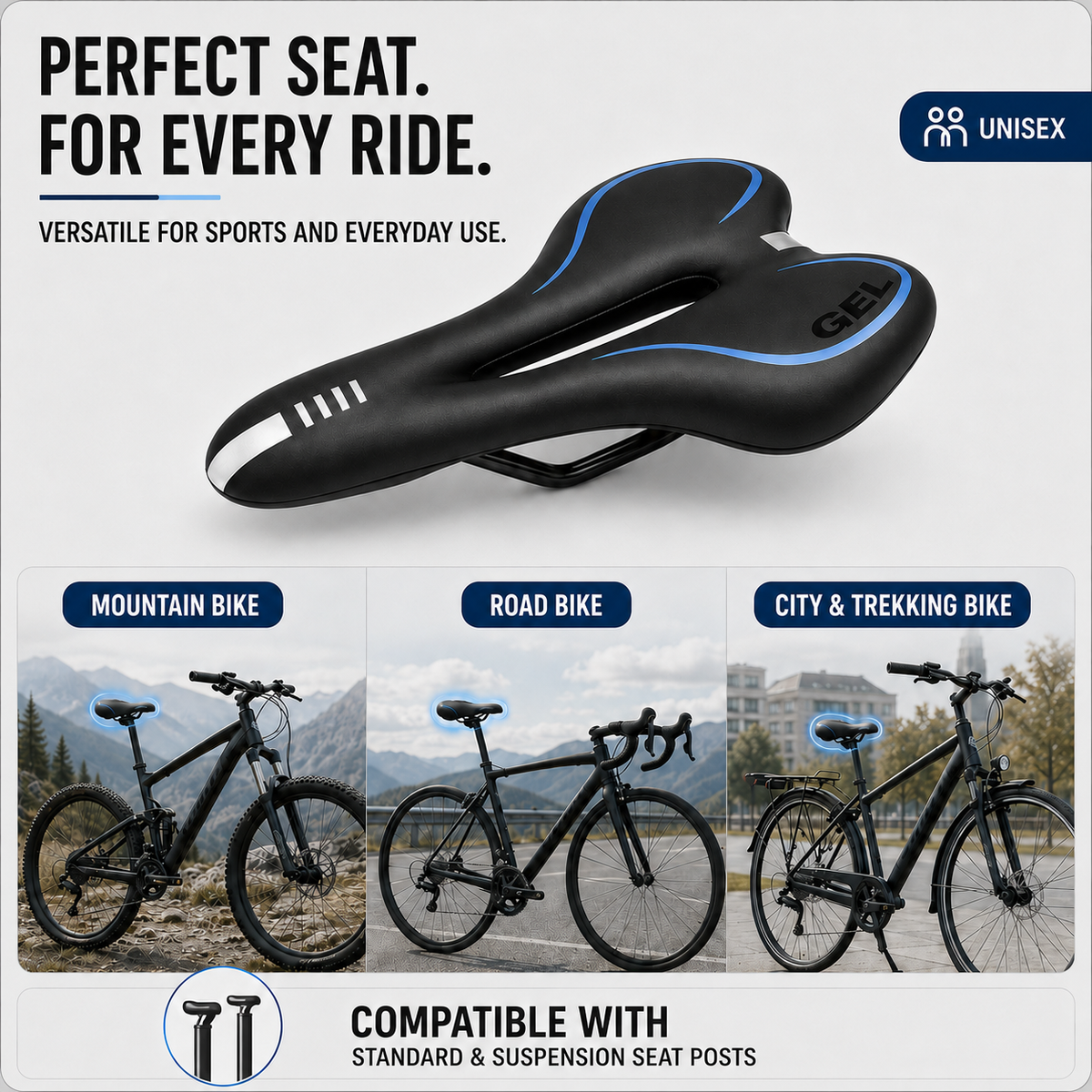 Ergonomic Bike Saddle with Pressure-Relieving Cutout and Foam Padding for Comfortable Long Bike Rides | Sansoti