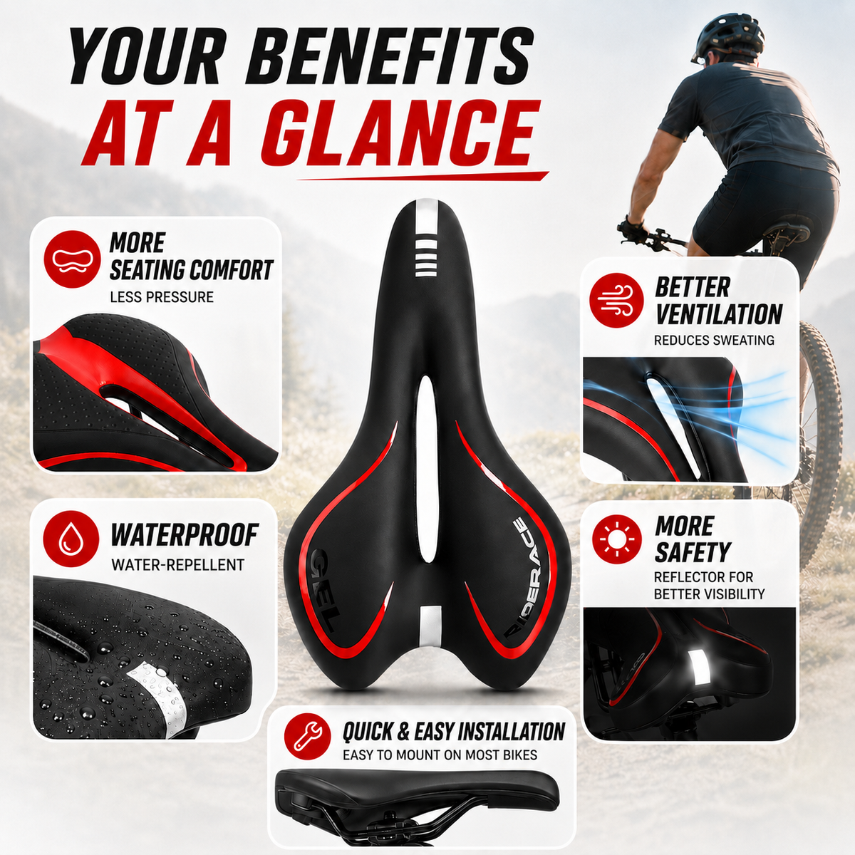 Ergonomic Bike Saddle with Pressure-Relieving Cutout and Foam Padding for Comfortable Long Bike Rides | Sansoti