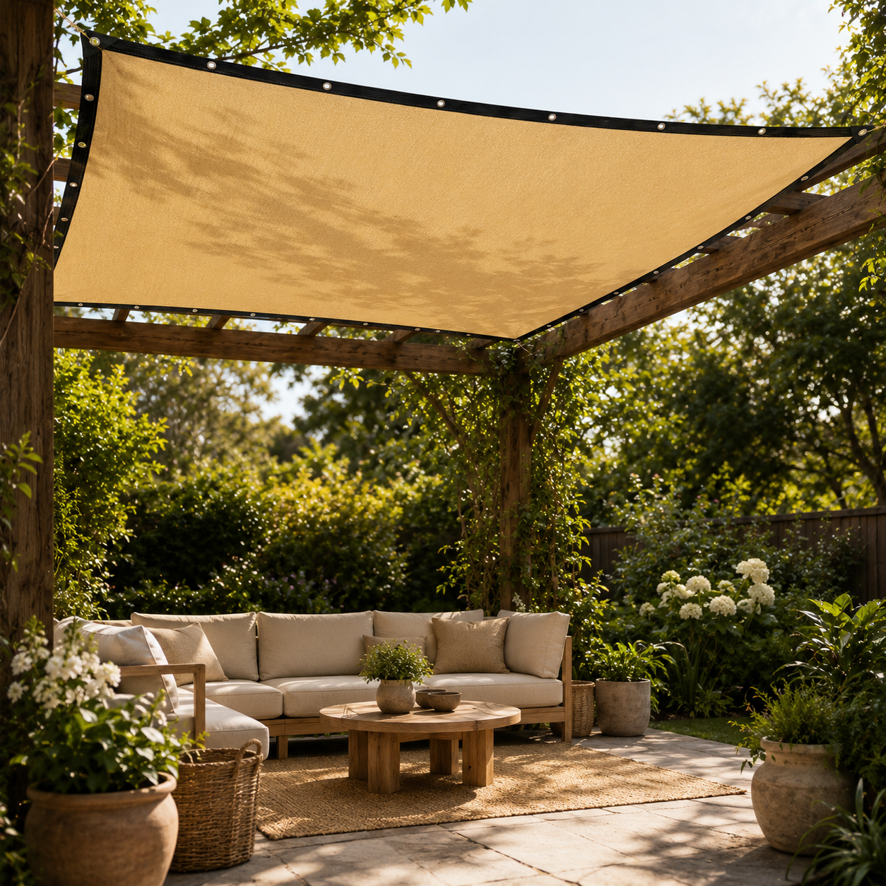Rechteckiges Sonnensegel für Garten und Terrasse – UV-Schutz mit verstärkten Rändern und Befestigungsösen | Sansoti