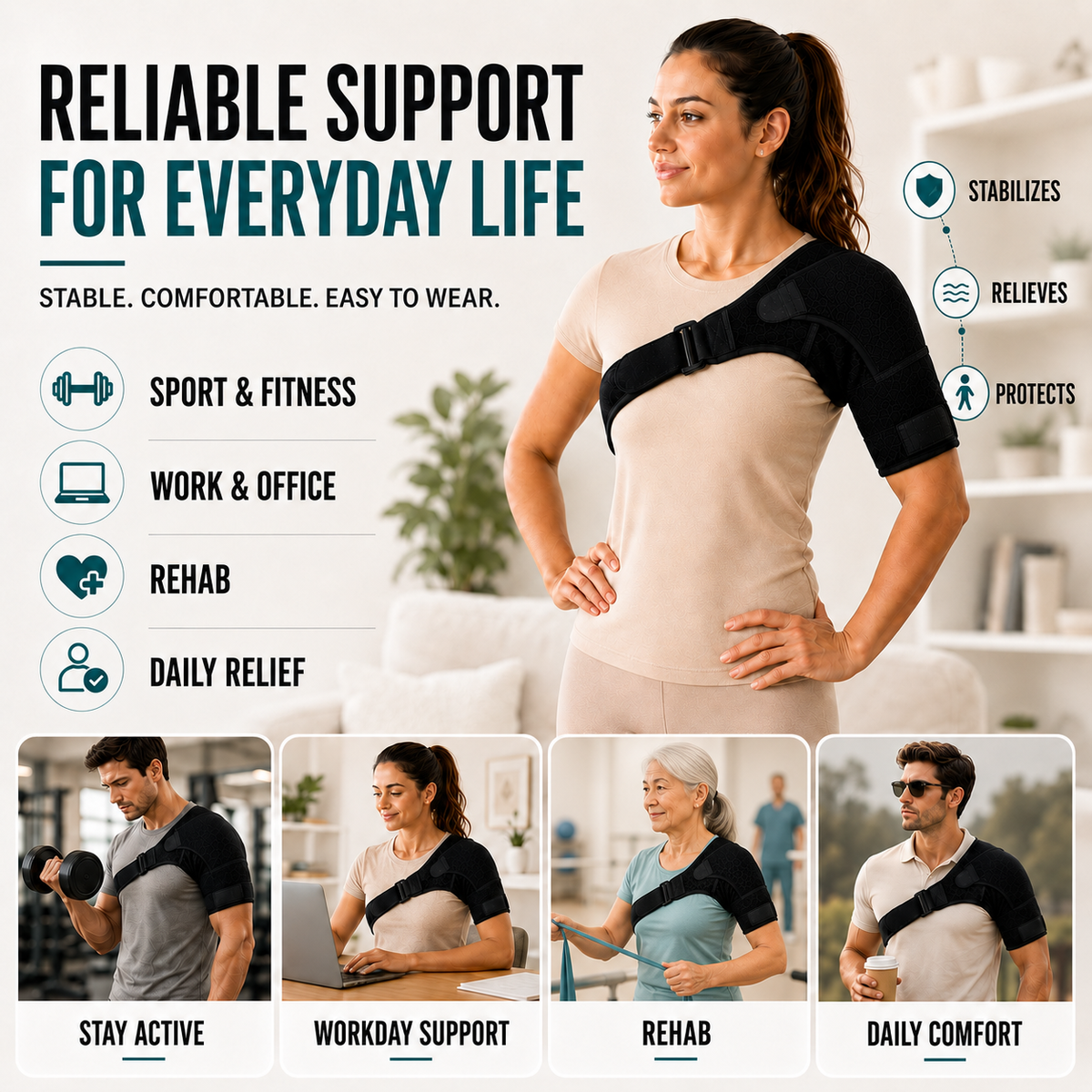 Adjustable Shoulder Brace for Optimal Stability Support for Pain Injuries Recovery and Prevention | Sansoti