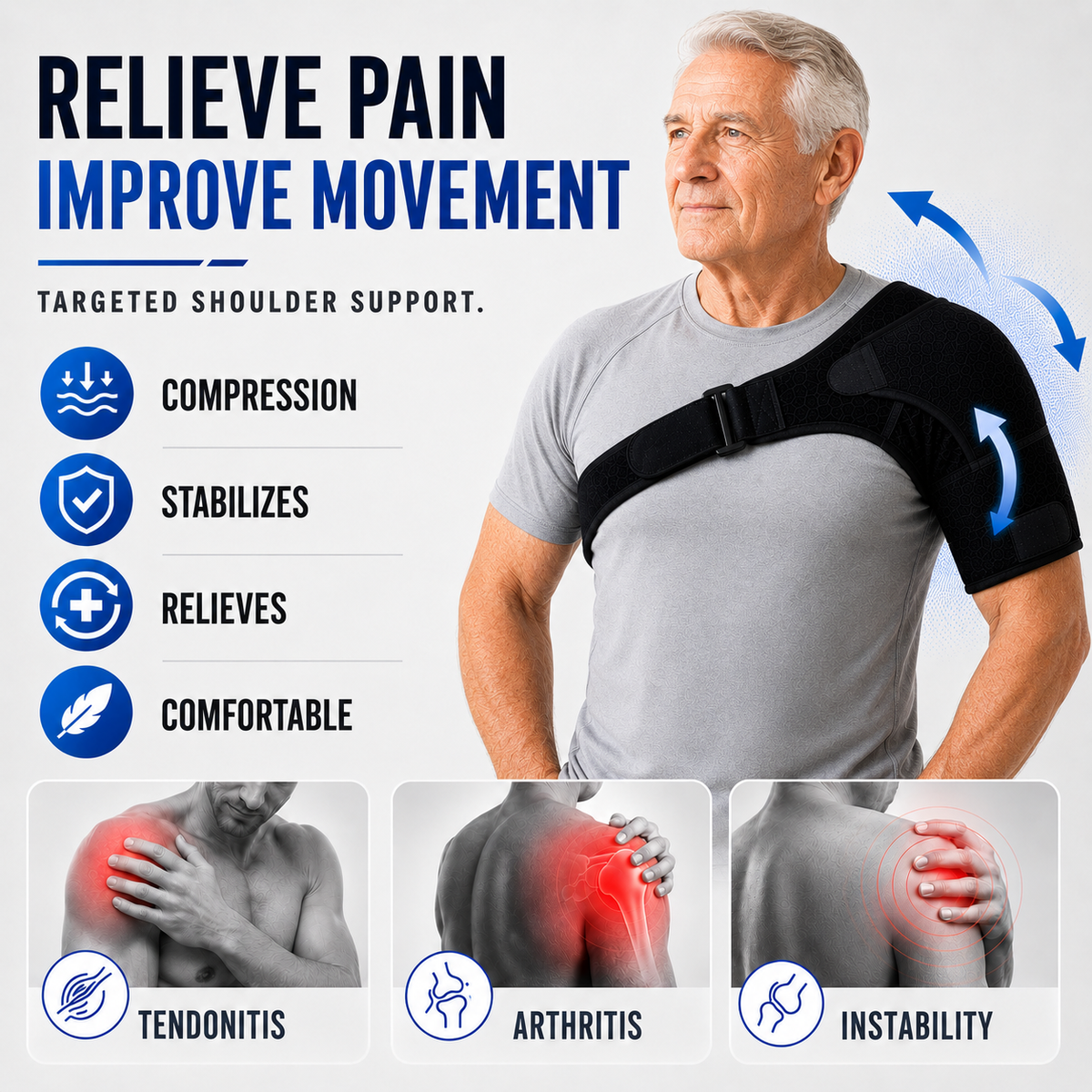Adjustable Shoulder Brace for Optimal Stability Support for Pain Injuries Recovery and Prevention | Sansoti