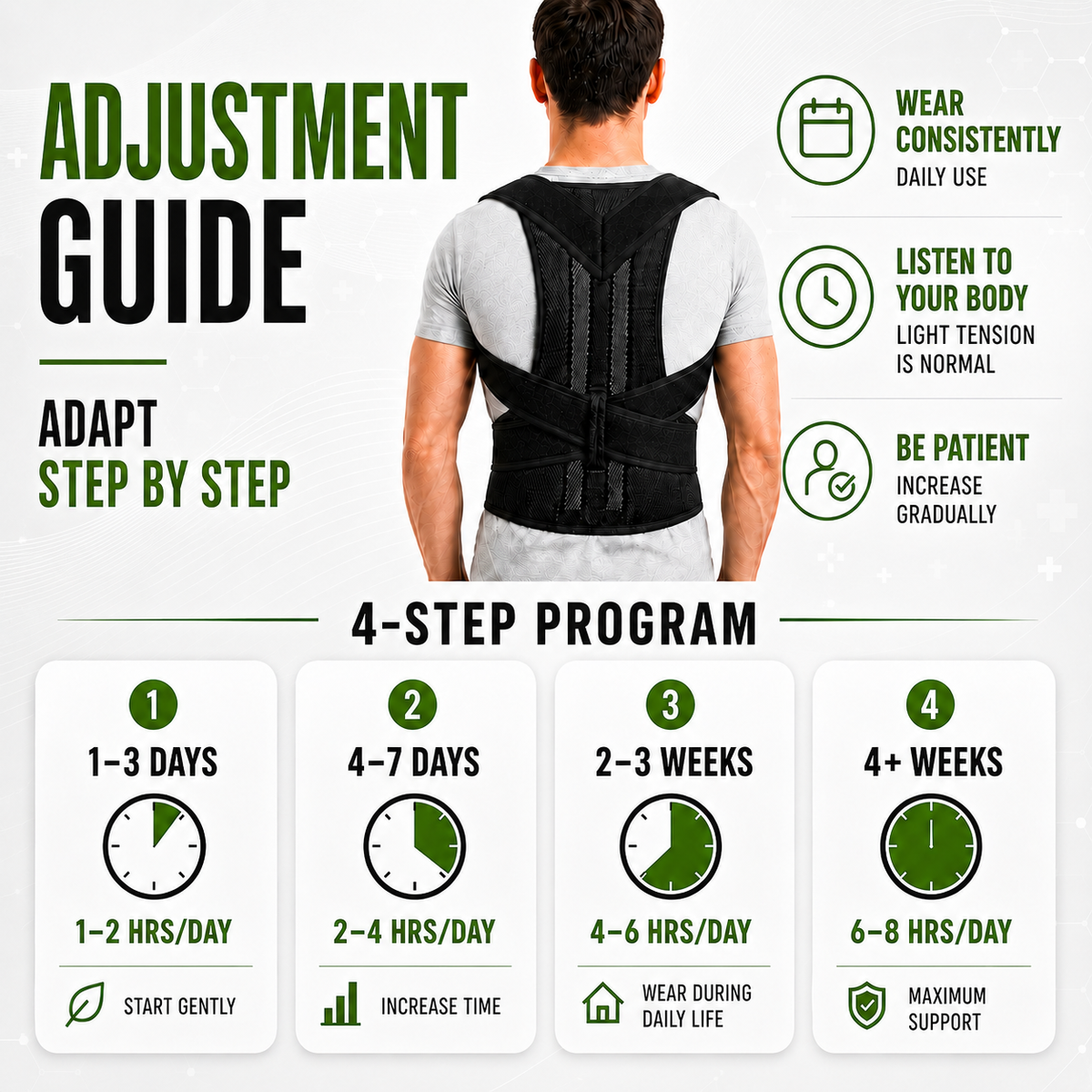 Adjustable One-Piece Back Brace, Posture Correction, Shoulder and Lumbar Support, Breathable Polyester Back Support | Sansoti