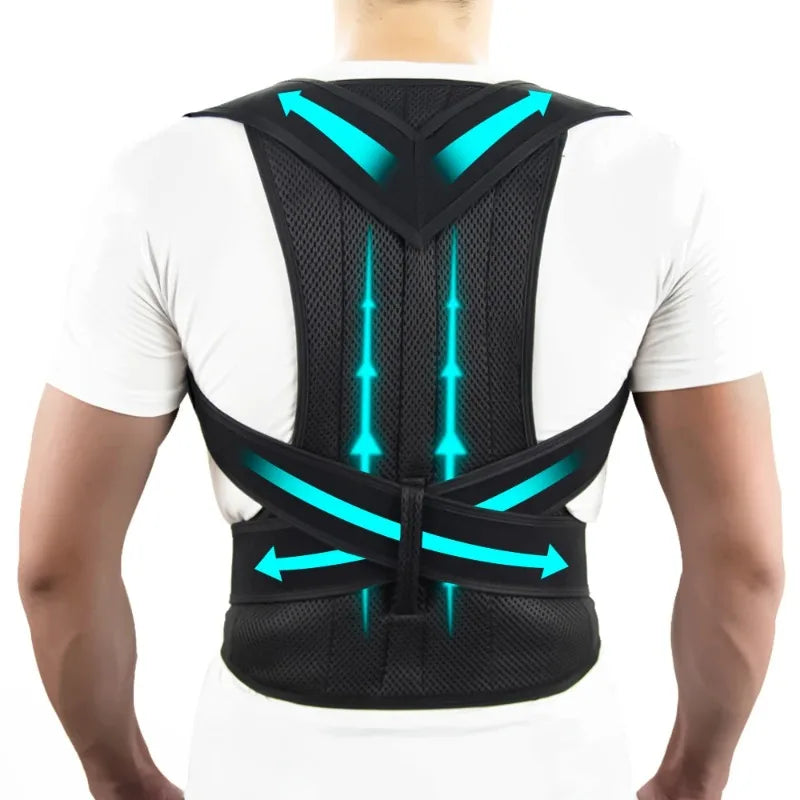 Adjustable One-Piece Back Brace, Posture Correction, Shoulder and Lumbar Support, Breathable Polyester Back Support | Sansoti