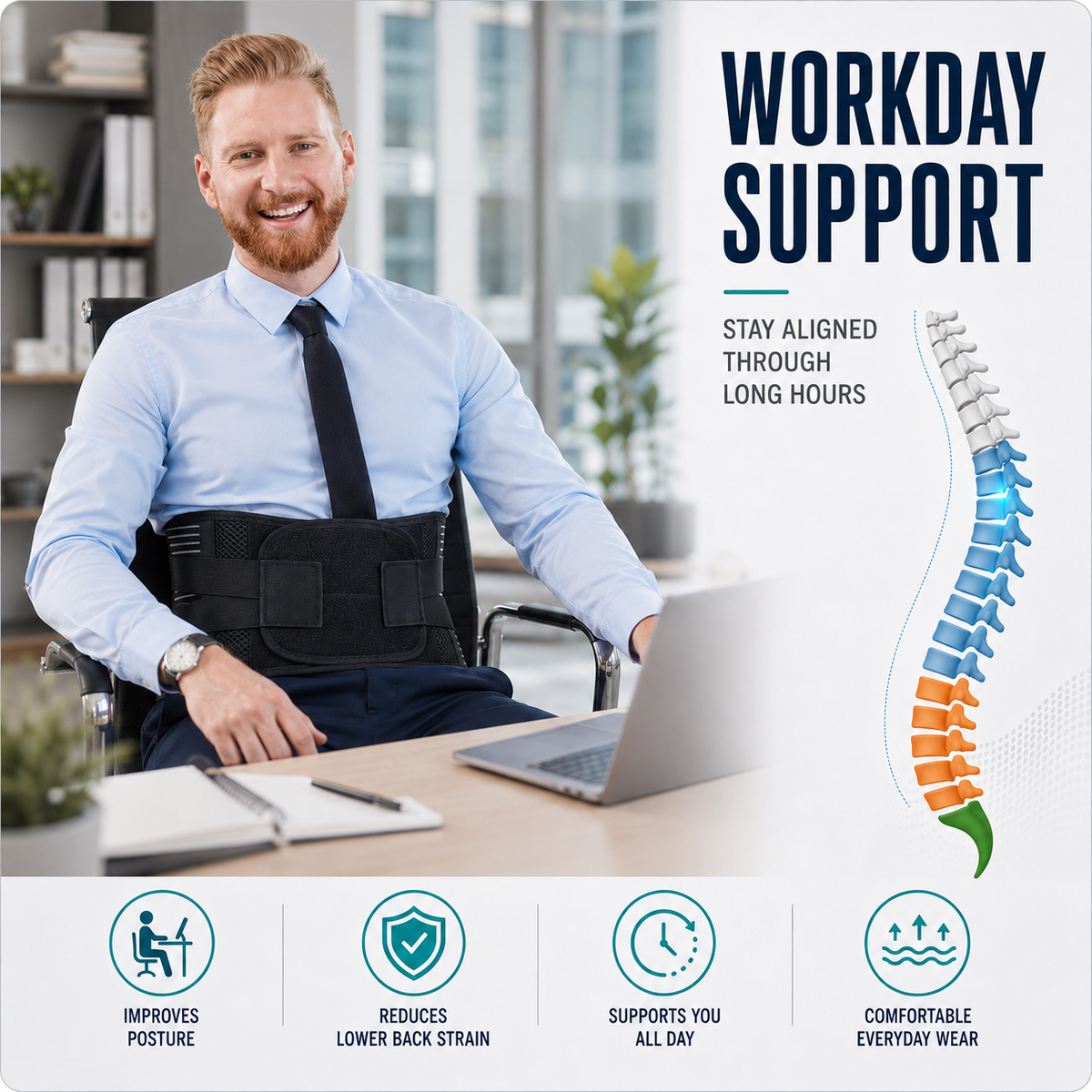 Adjustable Lumbar Support Belt, Breathable Back Brace, Posture Correction for Lifting Work and Daily Use | Sansoti