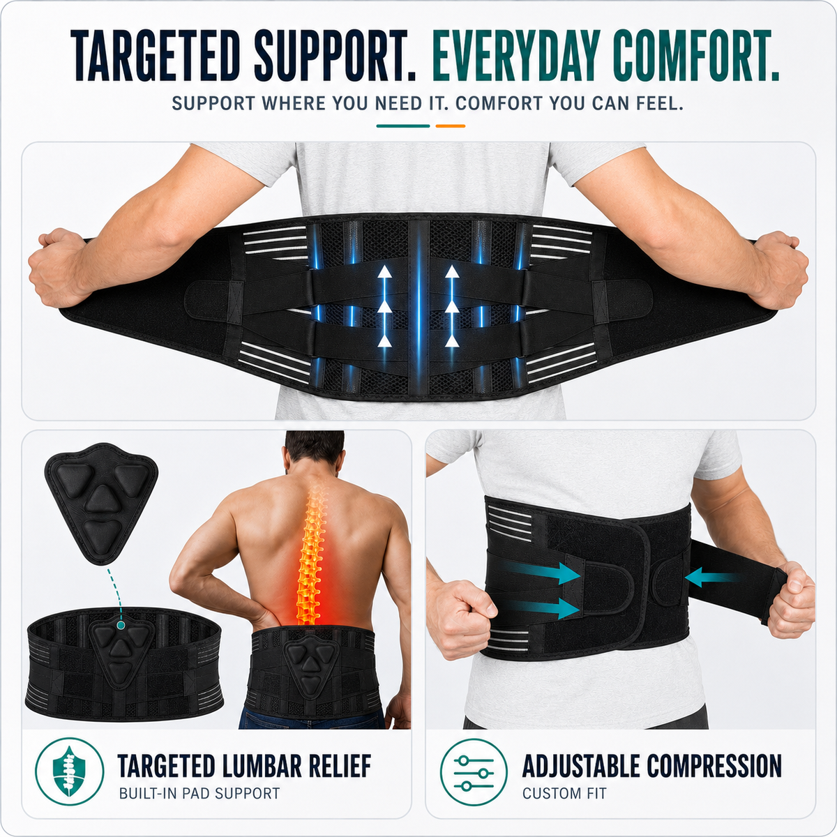 Adjustable Lumbar Support Belt, Breathable Back Brace, Posture Correction for Lifting Work and Daily Use | Sansoti