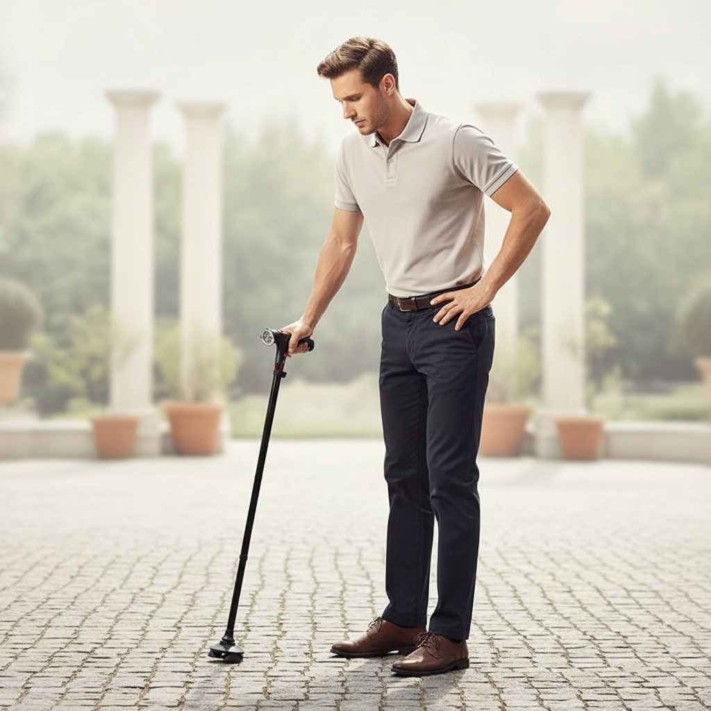 Foldable Quad Cane Aluminum Adjustable with LED Light Alarm 85-95cm Black Mobility | Sansoti
