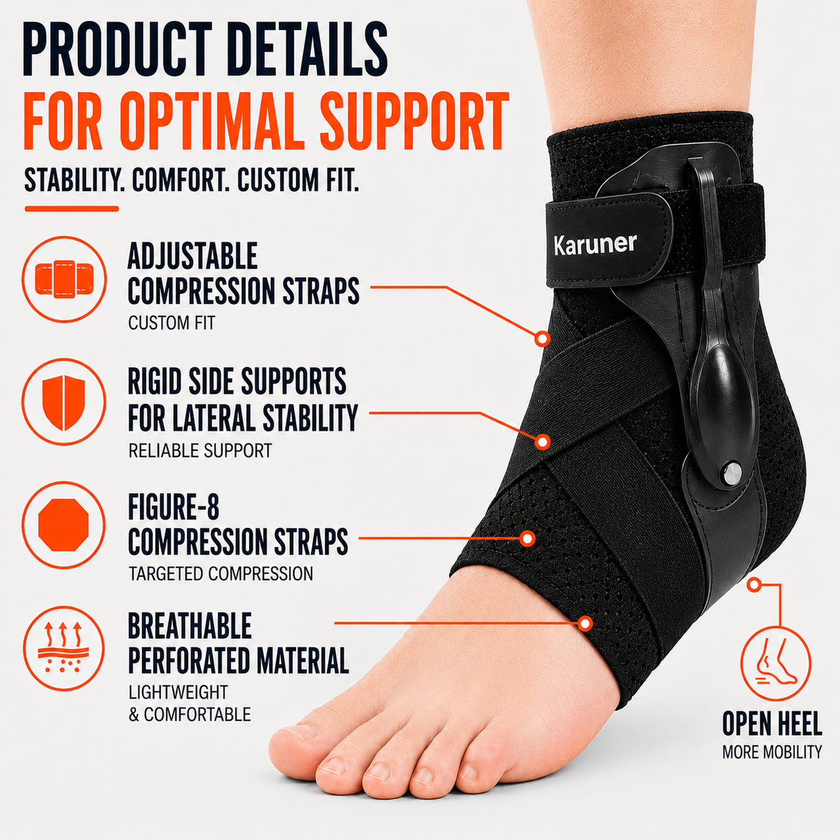 Ankle Brace with Lateral Stabilization for Sports Protection and Recovery Support – Breathable Adjustable Design | Sansoti