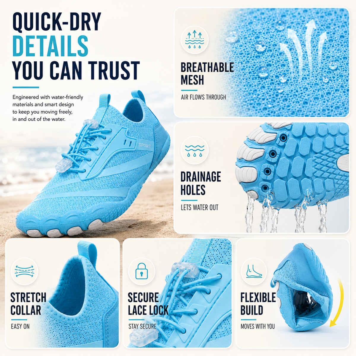 Quick-Drying Non-Slip Barefoot Water Shoes for Men and Women Swim Shoes for Beach Pool Water Sports Surfing | Sansoti