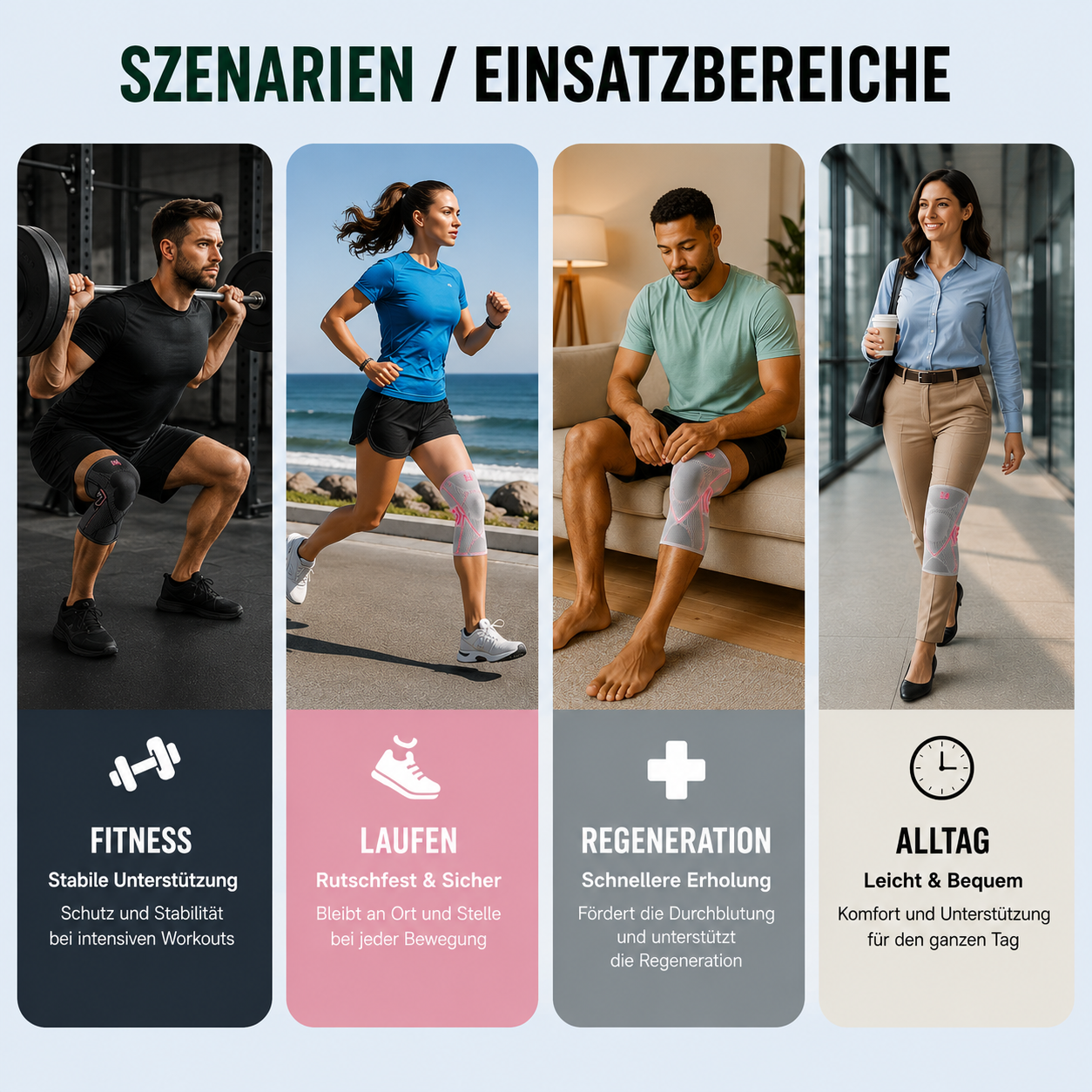 Kompressions-Kniebandage für Sport und Alltag, elastische Unterstützung, Stabilität, Schwellungs- und Verletzungsprävention | Sansoti