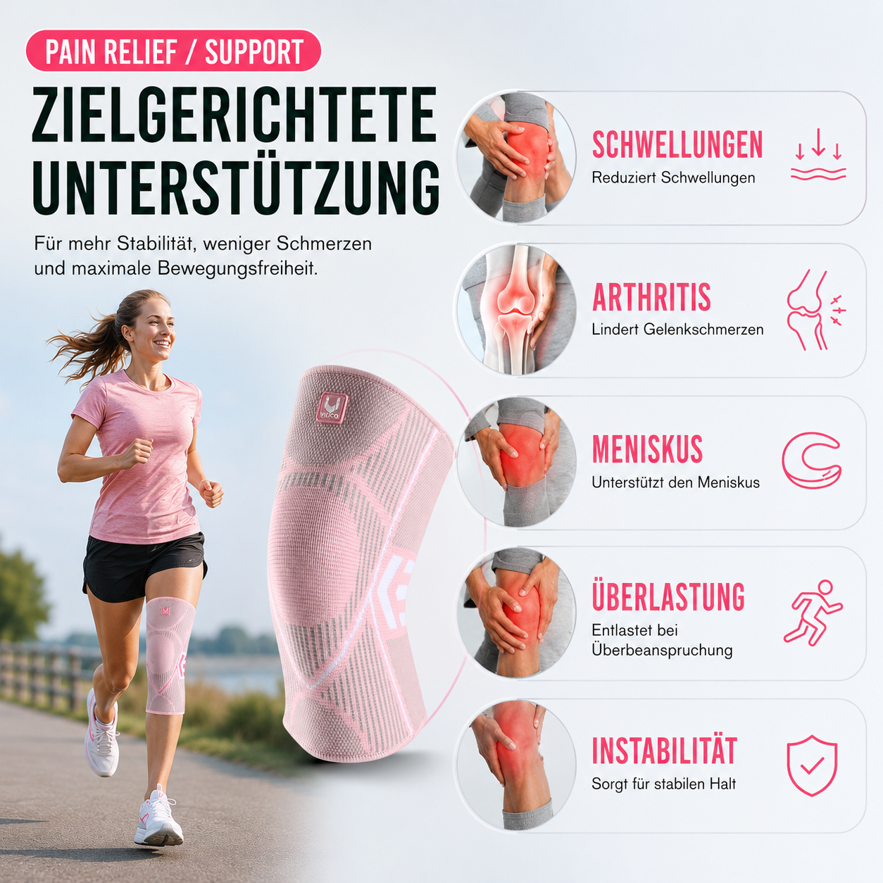 Kompressions-Kniebandage für Sport und Alltag, elastische Unterstützung, Stabilität, Schwellungs- und Verletzungsprävention | Sansoti