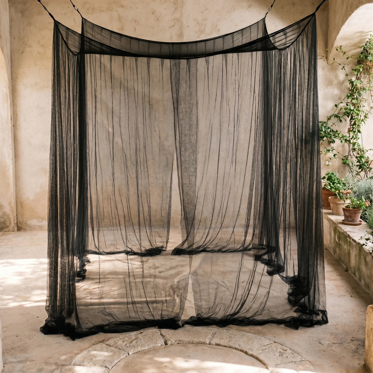 Hängendes Moskitonetz 220x200x200cm Weiß Schwarz Feinmaschiges Polyesternetz für Zelt Camping Schlafzimmer Outdoor | Sansoti