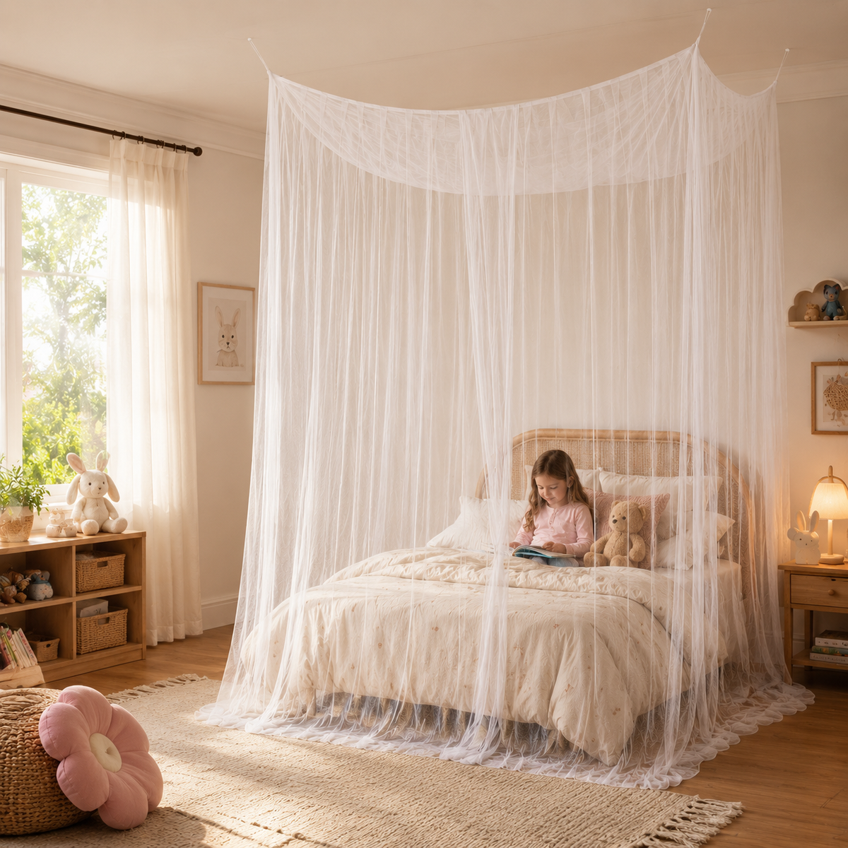 Hängendes Moskitonetz 220x200x200cm Weiß Schwarz Feinmaschiges Polyesternetz für Zelt Camping Schlafzimmer Outdoor | Sansoti