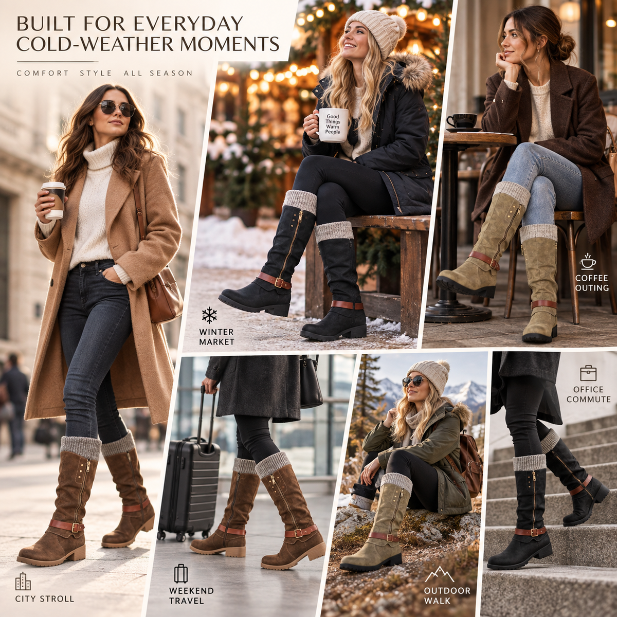 Lined Winter Boots with Orthopedic Support Side Zip 4cm Heel Height Warm Calf Boots for Women and Men | Sansoti