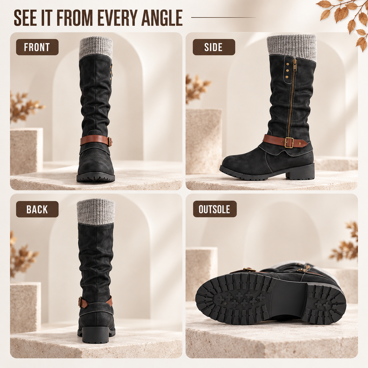 Lined Winter Boots with Orthopedic Support Side Zip 4cm Heel Height Warm Calf Boots for Women and Men | Sansoti