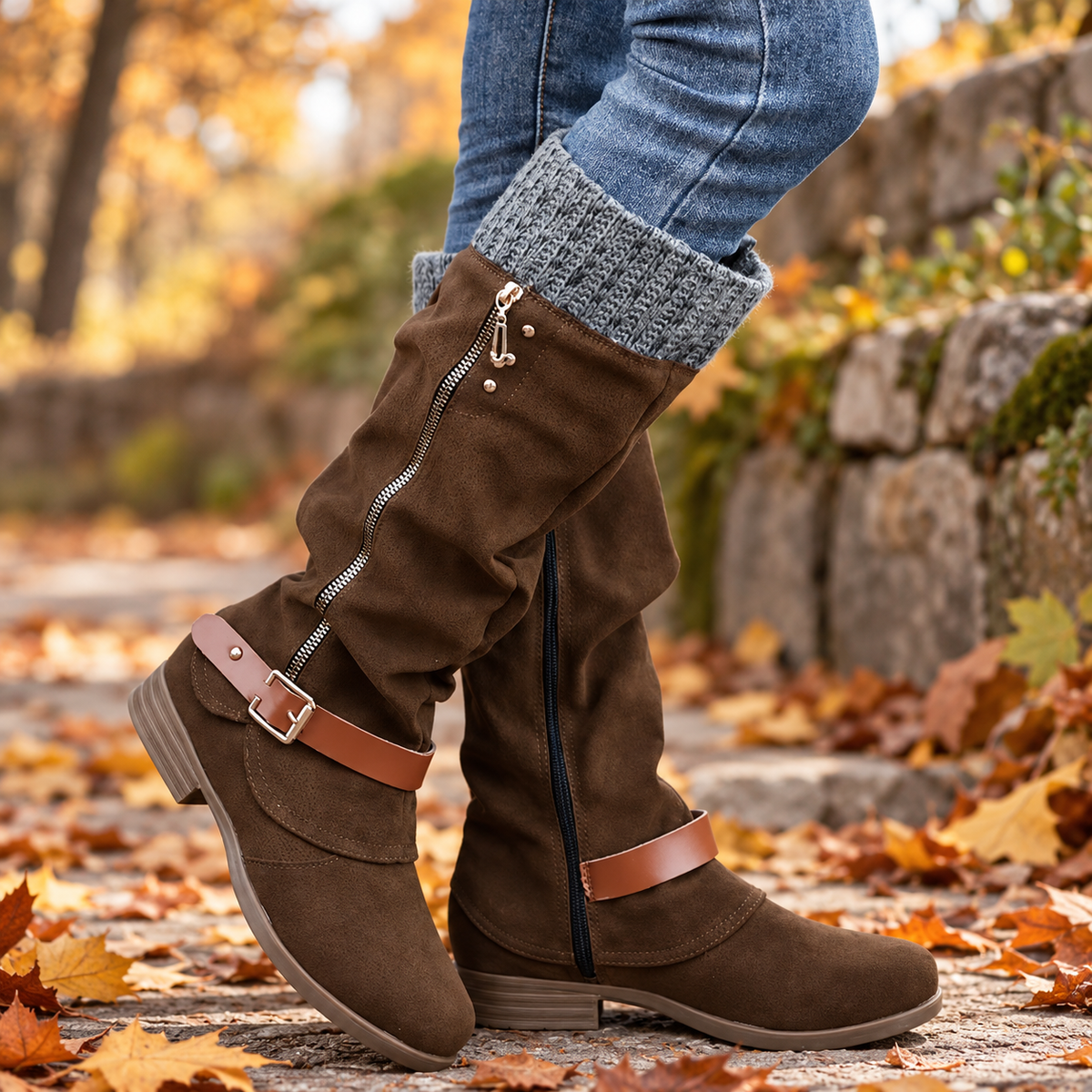 Lined Winter Boots with Orthopedic Support Side Zip 4cm Heel Height Warm Calf Boots for Women and Men | Sansoti