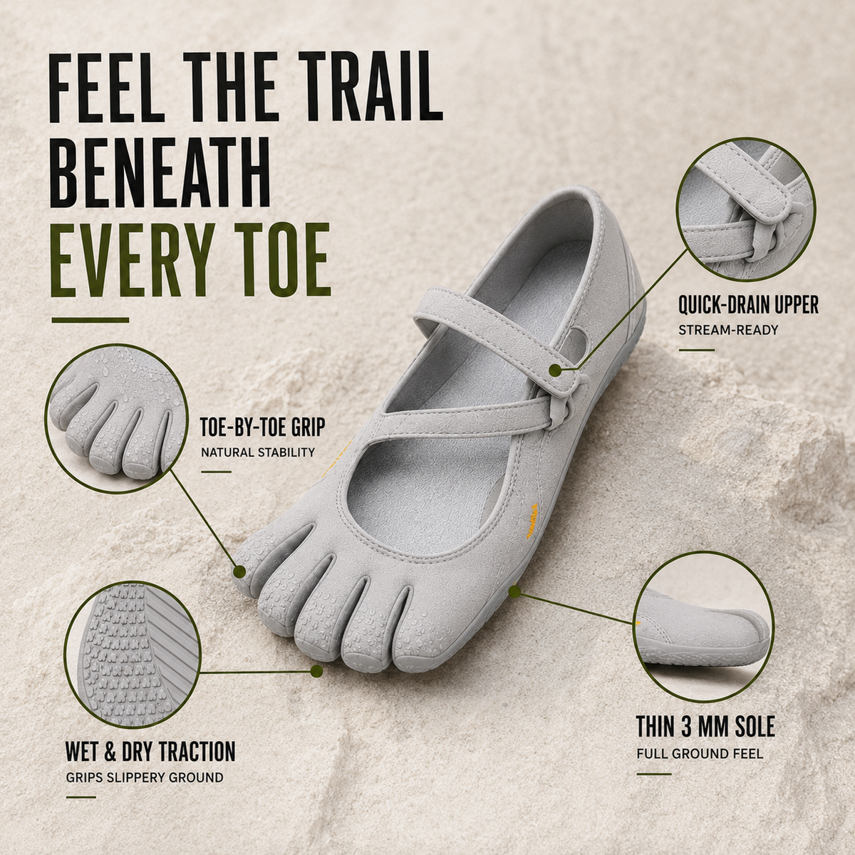 Vijfteenschoen Dames Trailloopschoen Barefoot Zwart Grijs Roze Flexibel Natuurlijk Wandelpad Outdoor Sportschoen | Sansoti