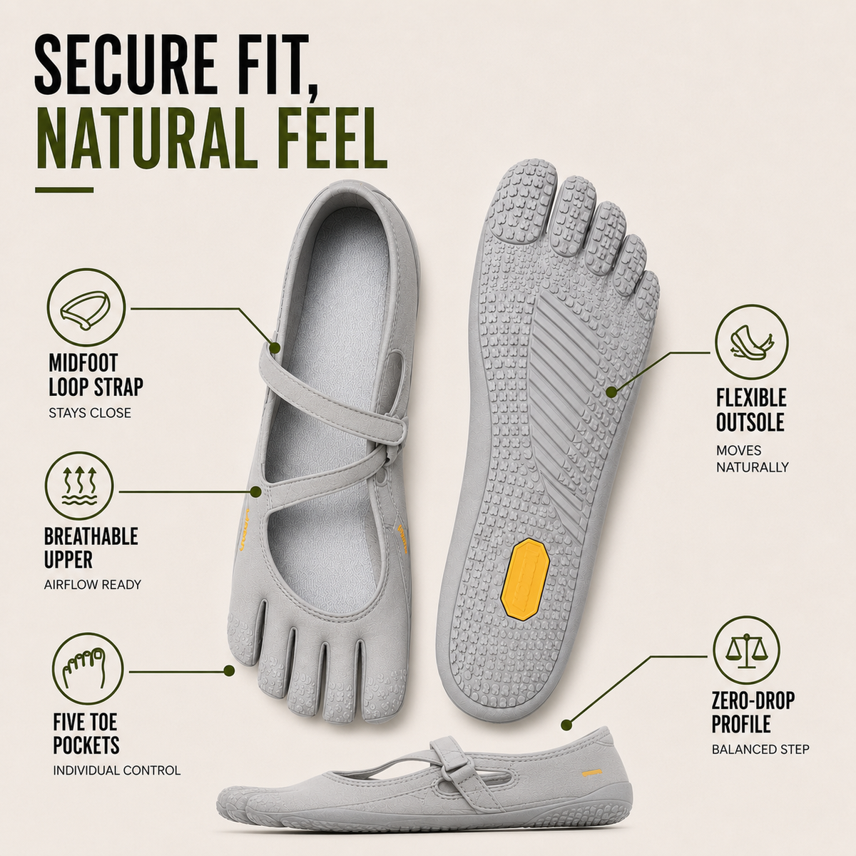 Vijfteenschoen Dames Trailloopschoen Barefoot Zwart Grijs Roze Flexibel Natuurlijk Wandelpad Outdoor Sportschoen | Sansoti