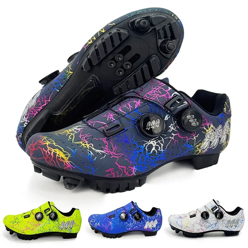 Fahrradschuhe SPD-kompatibel mit Drehverschlusssystem Unisex Radsport MTB Mountainbike Rennrad Weiß Grün Blau | Sansoti