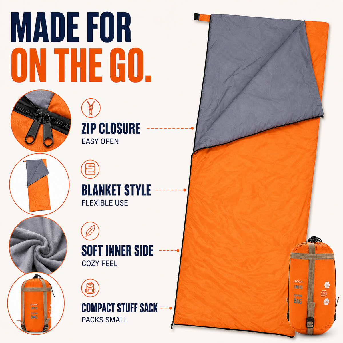 Envelope Ultralight 190x75cm Three-Season Sleeping Bag, Camping, Trekking, Outdoor, Compact Carry Bag, Hiking | Sansoti