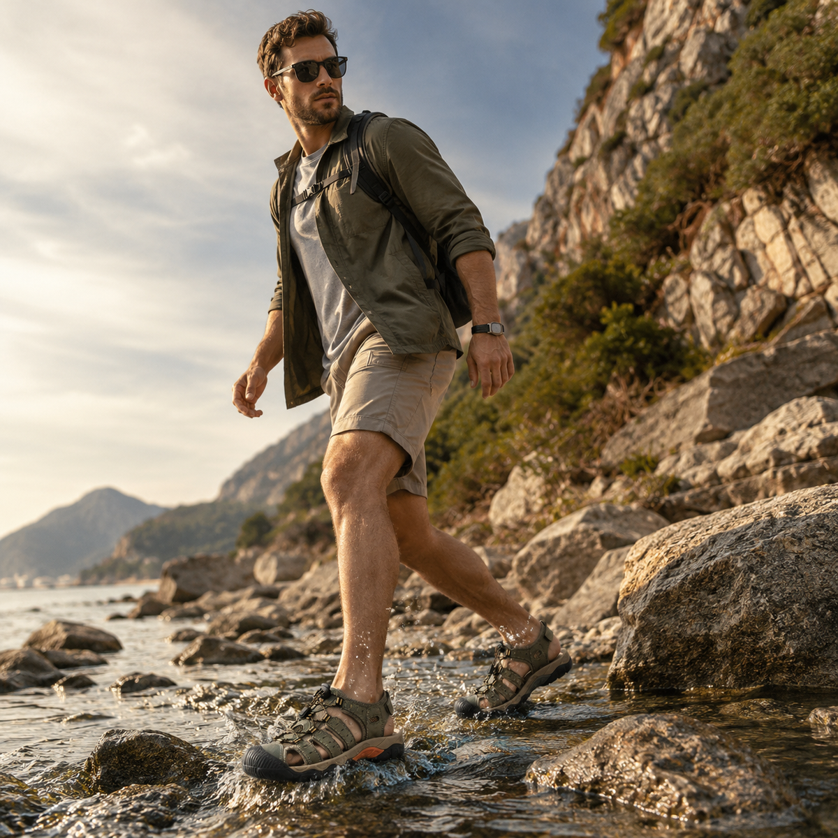 Breathable Outdoor Sandals for Men, Open Toe, Waterproof, Beach, Hiking, Summer, Trekking, Comfortable, Sporty | Sansoti