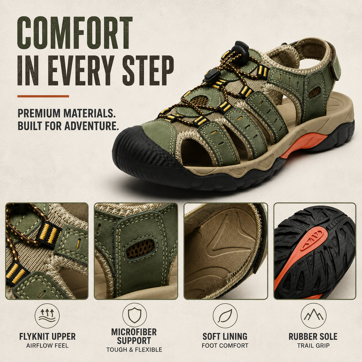 Breathable Outdoor Sandals for Men, Open Toe, Waterproof, Beach, Hiking, Summer, Trekking, Comfortable, Sporty | Sansoti